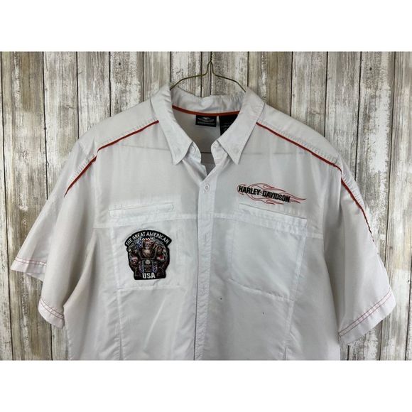 Harley-Davidson "The great American Hawg" Men's White Button up 2XL - Picture 2 of 9